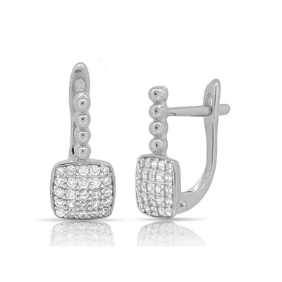 Dainty pave square earrings with beaded post - Miss Mimi